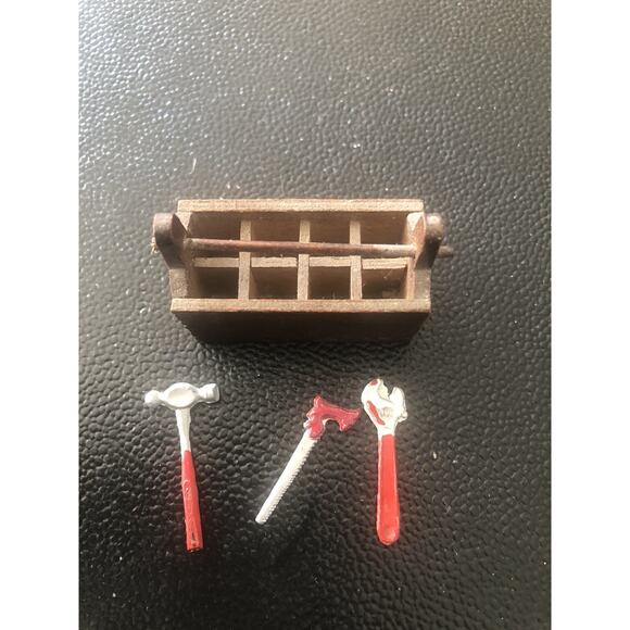 Miniature Tools with Tool Box set in1:12 doll scale Vintage Three Tools - Picture 2 of 5